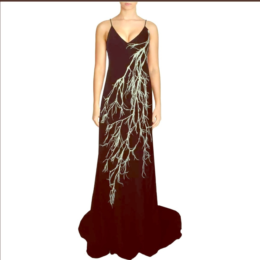 NTW Halston Heritage Black Printed Feather Dress